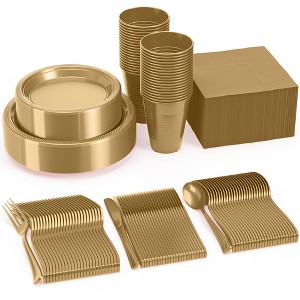 Crown Display 182 Pc Plastic Dinnerware Set: Includes 26 Each of 9''  Plates Disposable, 7'' Dessert Plates, 12oz Cups Napkins & Cutlery - 1 of 4