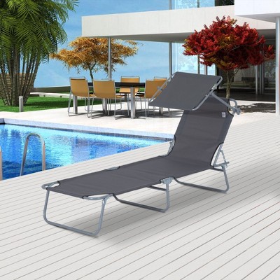 Gray Steel Armless Outdoor Chaise Lounge Chair with Sunshade