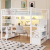 Full Size Metal Loft Bed with Wardrobe, Desk, LED Light, Charge Station, Reversible Staircase, Removable Fabric Pocket & Storage Shelves - ModernLuxe - 3 of 4