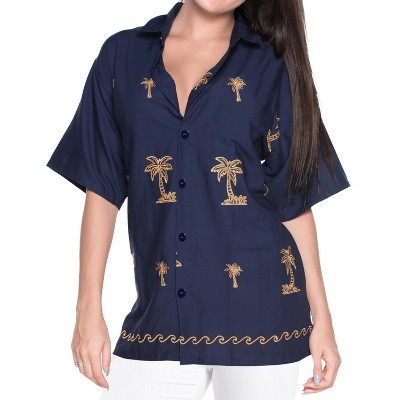 LA LEELA Women's Casual Solid Short Sleeve Blouse Shirt TShirts Button Up Dress Tops Tee Shirts Hawaiian Blouses for Women