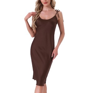 INSPIRE CHIC Women's Satin Nightgown Midi Spaghetti Silky Nighty Chemise Camisole Pajama Dress - 1 of 4