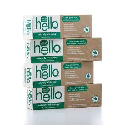 hello Naturally Whitening Fluoride Toothpaste with Farm Fresh Mint SLS Free + Vegan - 4.7oz/4pk