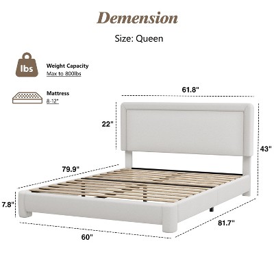 Vipbear Boucle Bed Frame,Upholstered Bed Frame With Headboard, Surface Cover Soft Cloud Bed Frame Easy Assembly, No Box Spring Required