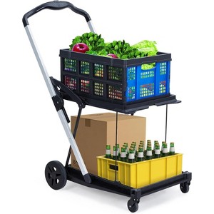 Collapsible Shopping Cart, Grocery Cart with Wheels and Removable Storage Crate, 2-Tier Portable Utility Cart for Home, Groceries, Supermarket - 1 of 4