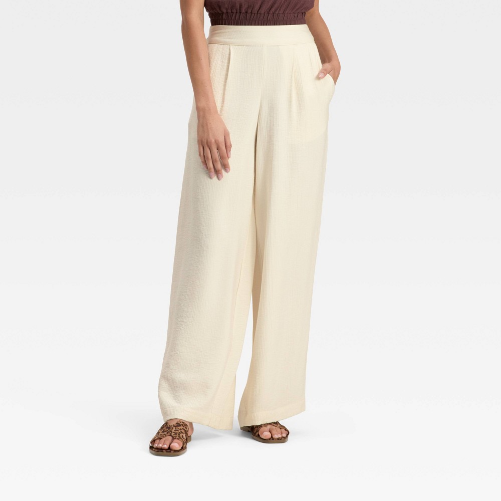 Women's High-Rise Modern Gauze Pull-On Pants - A New Day™ Cream XL