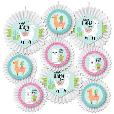 Big Dot of Happiness Whole Llama Fun - Hanging Llama Fiesta Baby Shower or Birthday Party Tissue Decoration Kit - Paper Fans - Set of 9