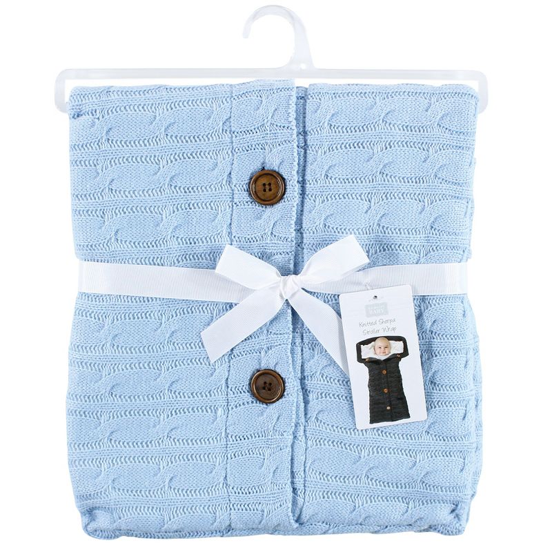 Hudson Baby Infant Boy Faux Shearling Knitted Baby Lounge Stroller Wrap Sack, Light Blue, One Size, 3 of 5