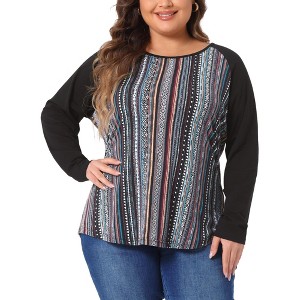 Agnes Orinda Women's Plus Size Floral Animal Print Stripe Raglan Long Sleeve Blouses - 1 of 4