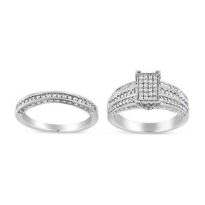 Silver 3/4 Cttw Prong Set Round Diamond Composite Engagement Ring and Band Set