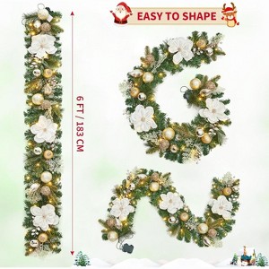 6ft Prelit Christmas Garland with Lights for Mantle,Battery Operated with Magnolia Flowers Gold Balls,Decoration for Fireplace Stair Railing TV Stand - 1 of 4