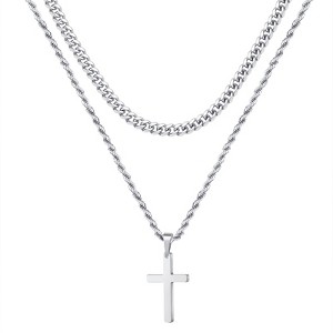 Turandoss Cross Pendant Necklace for Men, Stainless Steel Necklace Simple Jewelry Gifts Cross Chain Necklace - 1 of 4