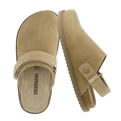 CUSHIONAIRE Women's Boulder Genuine Suede Clog with Swivel Strap – Lightweight EVA Sole, Memory Foam Insole