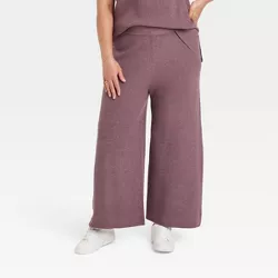 Women's Plus Size High-Rise Ribbed Sweater Wide Leg Pants - A New Day™ Purple 4X
