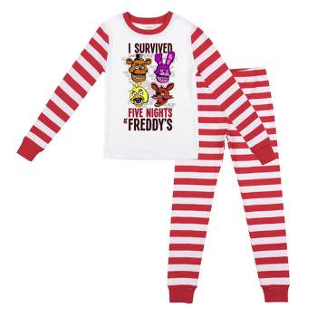 Five Nights At Freddy's Youth Boy's Red & White Striped Long Sleeve Shirt & Sleep Pant Set