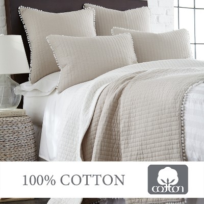 Reversible Natural Taupe & White Cotton King Quilt Set