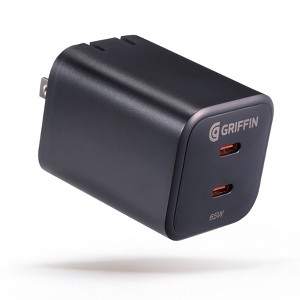 GRIFFIN 65W GaN USB-C Wall Charger, Dual Port USB-C Plug with 65W and 20W PD Outputs, Foldable Portable Adapter - 1 of 4