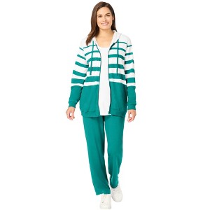 Woman Within Plus Size Striped Full Zip Jacket Set - 1 of 4