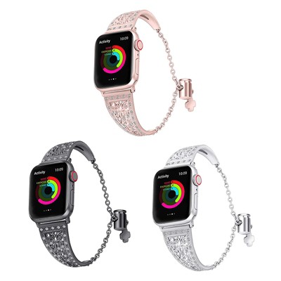 Worryfree Gadgets Apple Watch Band 38mm 40mm 41mm Stainless Steel iWatch  Bands with Bling Rhinestones for Series 8 7 6 5 4 3 2 1 SE, Rose Pink