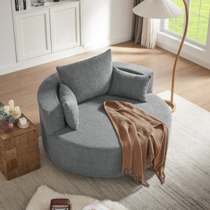 360° Swivel Barrel Chair,Oversized Round Living Room Chair with Deep Seat and Removable Pillows,Chenille Upholstery–Maison Boucle - 1 of 4