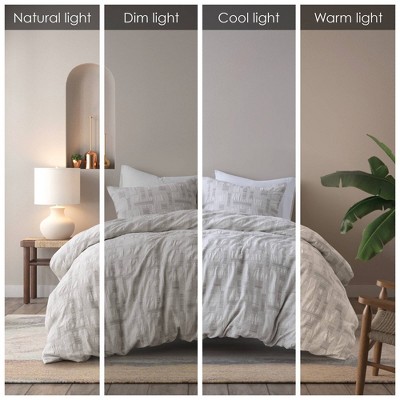 Ivory Cotton Jacquard King Duvet Set with Geometric Pattern