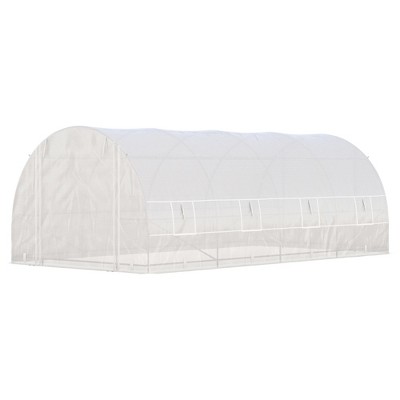Outsunny White Walk-In Tunnel Greenhouse with Zippered Door and Mesh Windows