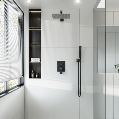 Matte Black Dual Function Square Rain Shower System
