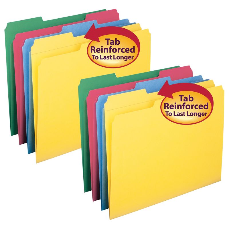 Smead® File Folders, Reinforced 1/3-Cut Tab, Letter Size, 4 Assorted Colors, 12 Per Box, 2 Boxes, 1 of 3