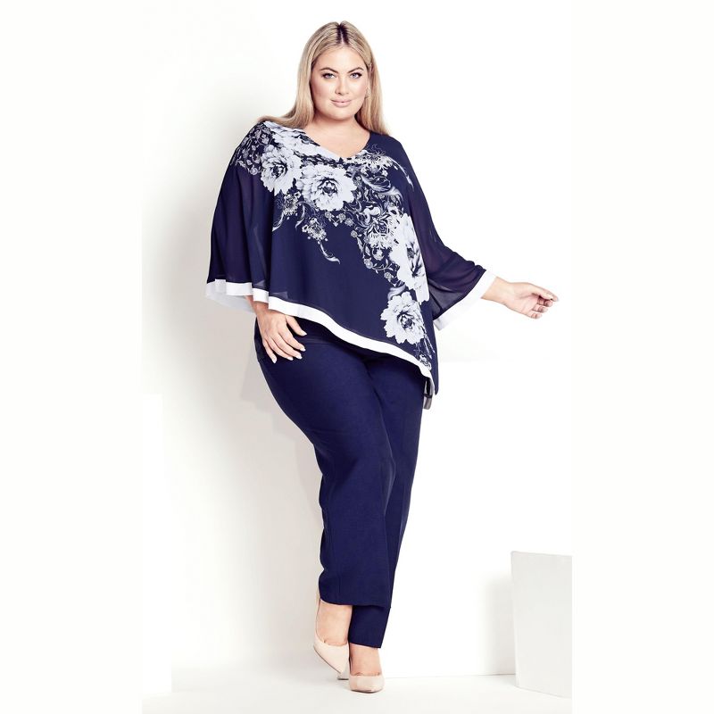 Women's Plus Size Audrey Overlay Print Top - navy floral | AVENUE, 4 of 9
