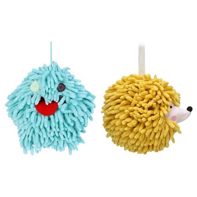 REGALWOVEN Fuzzy Cute Cartoon Decorative Hand Drying Hanging Ball Hand Towels 7" x 7" 2 Pcs
