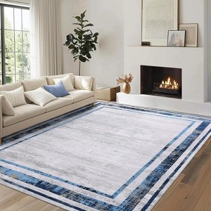 Washable Area Rug – Modern Minimalist Distressed Non-Slip Low Pile Stain-Resistant Floor Carpet for Living Room, Bedroom, Dining - 1 of 4