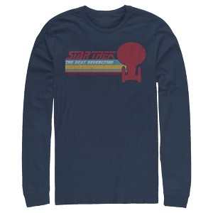 Men's Star Trek: The Next Generation USS Enterprise Vertical Retro Rainbow Logo Long Sleeve Shirt - 1 of 4