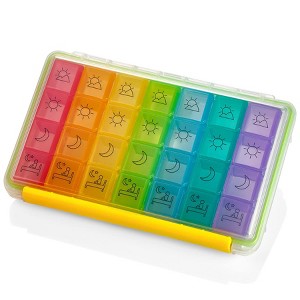 MEDca Weekly Pill Organizer: Portable 4 Times/Day: Water Moisture-Proof AM/PM Case, Colorful 7 Day Medicine Holder Box w/ Labels for Prescriptions - 1 of 4