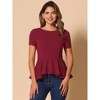 INSPIRE CHIC Women's Short Sleeve Round Neck Stretch Business Classic Peplum Top - 4 of 4