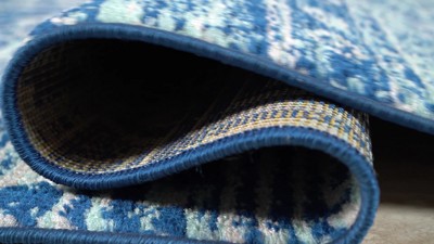 Blue and Gray Synthetic 8' x 10' Moroccan Pattern Area Rug