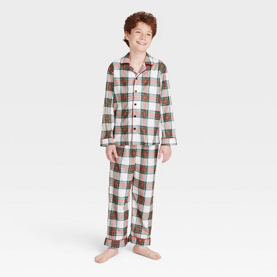 Kids' Holiday Tartan Plaid Flannel Matching Family Pajama Set - Wondershop™ Cream 