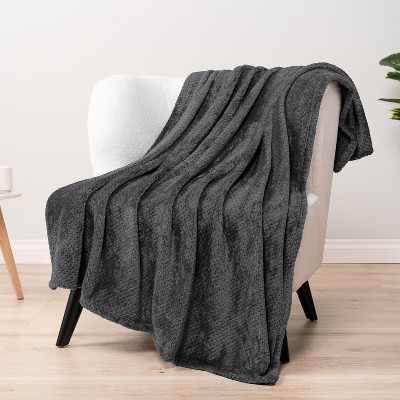 Dark Gray Waffle Textured Fleece Throw Blanket