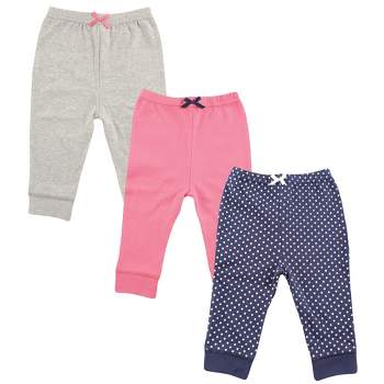 Luvable Friends Baby and Toddler Girl Cotton Pants 3pk, Navy Polkadot