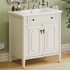 Grungis Vintage Bathroom Vanity with Sink and Rubber Wood Legs,Rustic Bathroom Cabinet with Soft Close Doors and Adjustable Shelf - 1 of 4