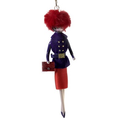 Italian Ornaments 7.0" Agnes In Red & Purple Suit Ornament Italian Shopping Diva  -  Tree Ornaments