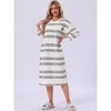 INSPIRE CHIC Womens Nightgown Cotton Stripe Long Sleeve Built-in Bra Pattern Round Neck Winter Midi Sleepwear Nightdress - 3 of 4
