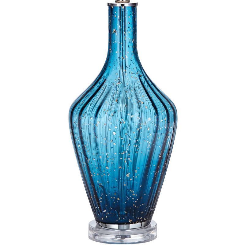 Possini Euro Design Elin Modern Coastal Table Lamp 29" Tall Blue Fluted Art Glass Vase White Drum Shade for Bedroom Living Room Bedside Nightstand, 5 of 9