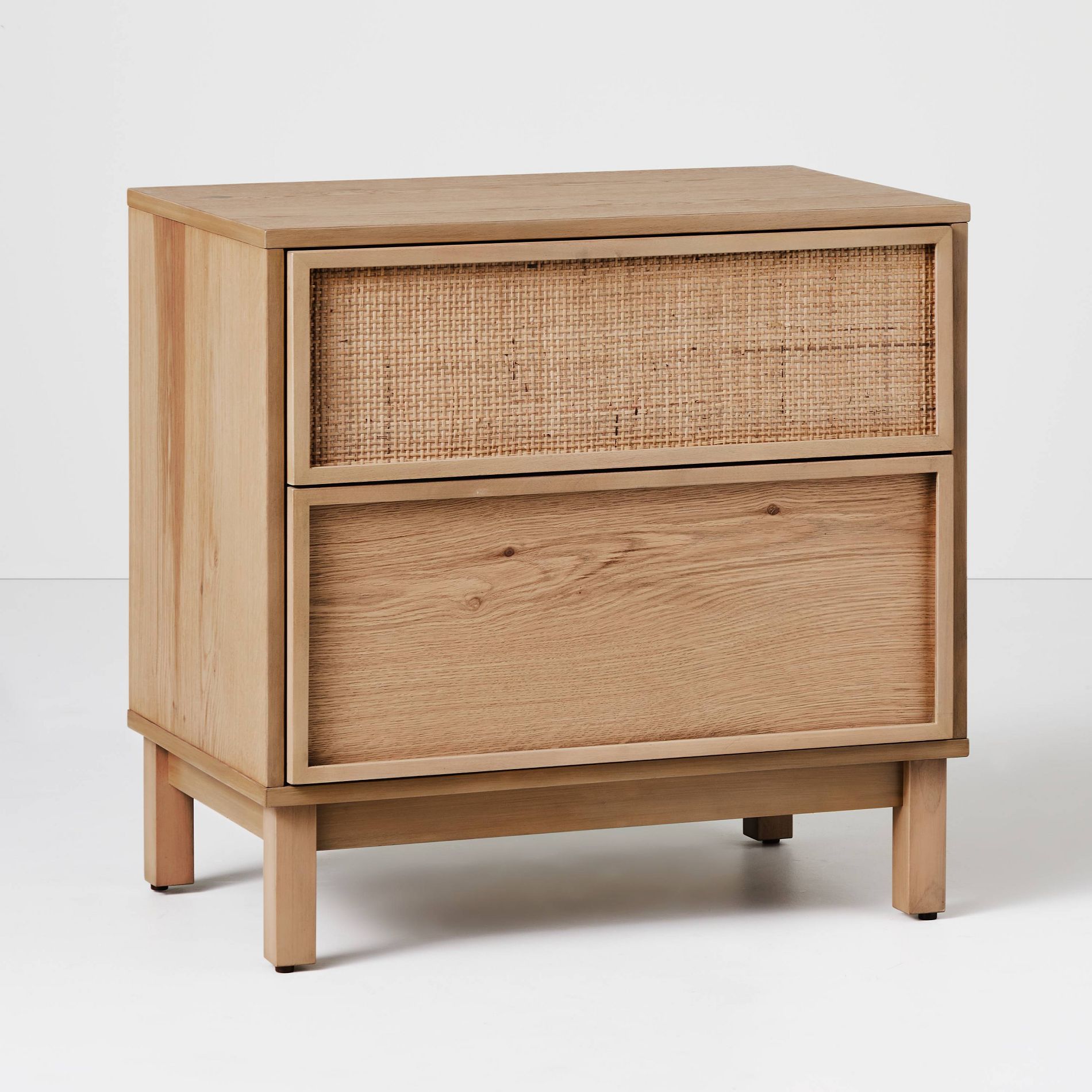 Wood & Cane Transitional Nightstand Natural - Hearth & Hand™ with Magnolia: Square Bedside Table, Metal Hardware