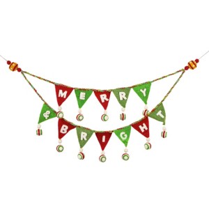 Ganz 10.5 Inch Merry & Bright Garland Banner Wool Flag Word Garlands - 1 of 4