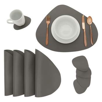 Juvale Set of 4 Wedge Placemats for Round Dining Tables with Matching Coasters, 8 Pieces, Dark Gray