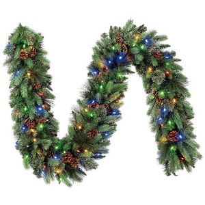 Pre-Lit 9 ft Garland with 90 Dual Color LED Lights and Pinecones - 1 of 4