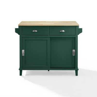Emerald and Natural Wood Drop Leaf Kitchen Island