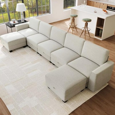 140" Sectional Sofa with Storage, U Shaped Convertible Sofa w/ Ottomans, 7-Seat Modern Convertible L Shaped Couch for Living Room