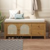 Entryway Shoe Storage Bench with Cushion, 2 Rattan Doors & 2 Drawers, Wooden Shoe Organizer with Seating for Hallway & Mudroom - HABITRIO - 2 of 4