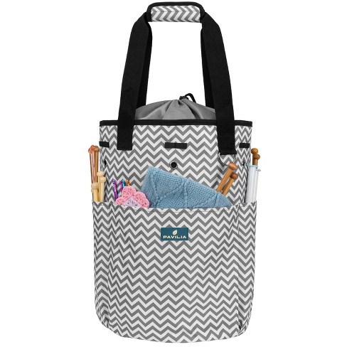 Pavilia Knitting Bag Crochet Organizer, Yarn Storage Tote Accessories  Supplies Project Case, Holder Grommets, Needles Hooks Essential (chevron  Gray) : Target