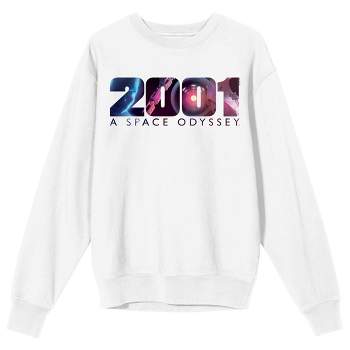 2001 A Space Odyssey Galaxy Text Logo Crew Neck Long Sleeve White Women's Sweatshirt